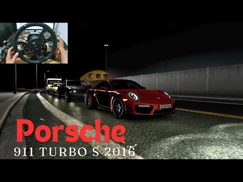 Porsche 911 Turbo S rainy night driving | pxn v99 steering wheel gameplay