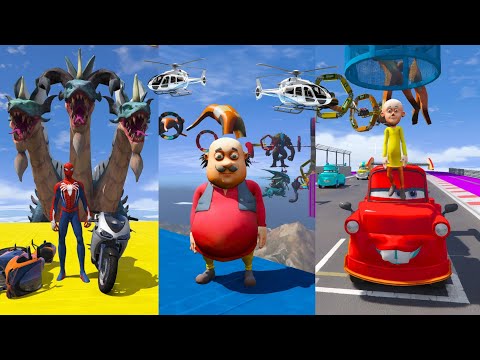 GTA 5 Crazy Mega Ramp Compilation Spiderman, Motu &amp; Patlu | GTA 5 Mega Ramp Challenge &amp; Ragdolls