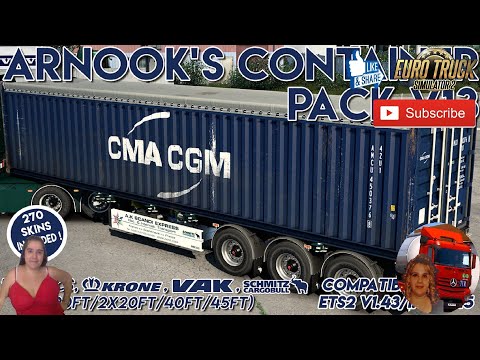 Euro Truck Simulator 2 (1.45) Arnook&#039;s Container Trailer Pack v13 [1.45] New Version + DLC&#039;s &amp; Mods