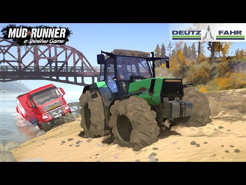 Spintires: MudRunner - DEUTZ AGROSTAR 661 Tractor Pulls The Stuck Man Truck Out Of The River